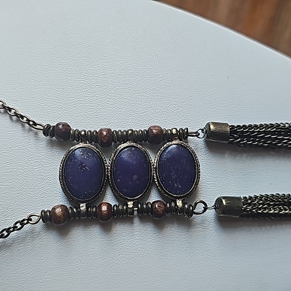 Turkmen tribal lapis lazuli Wedding brides maids beaded long necklace - Picture 2 of 5